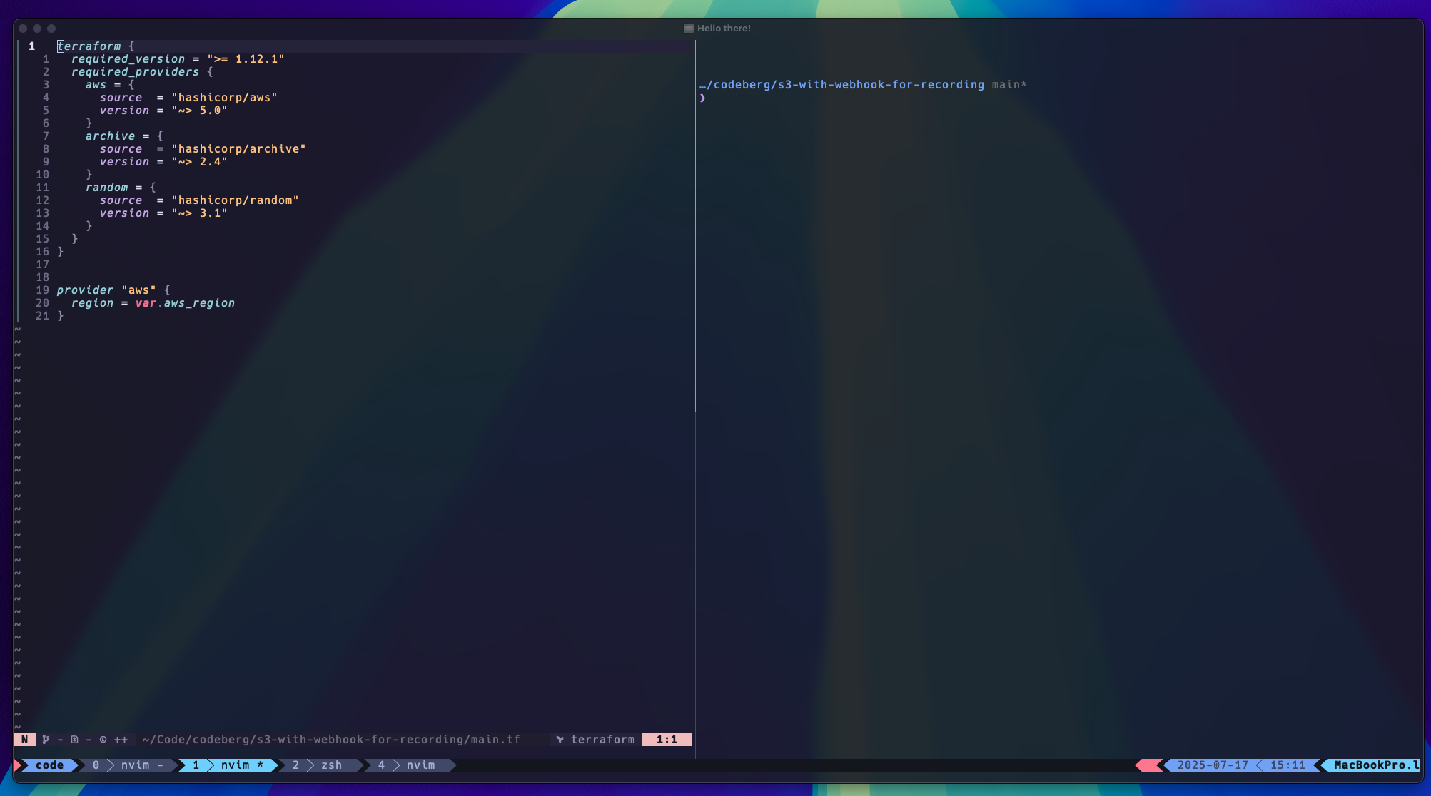 neovim with terraform code