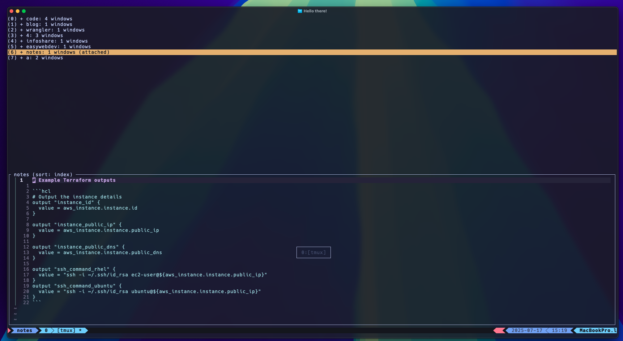 in the tmux view*